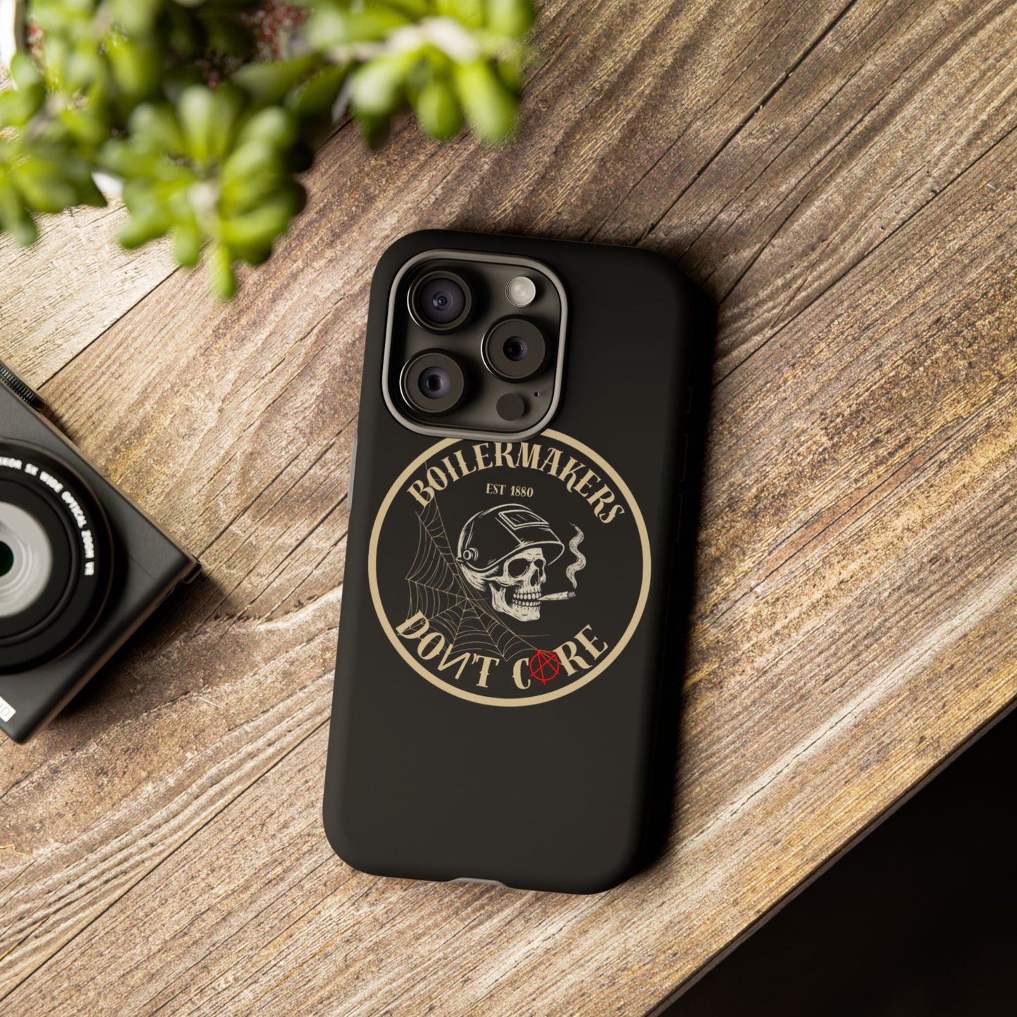 Boilermakers Don’t Care Phone Case — full-wrap skull design, drop-tested protection with attitude. Built tough for the hands that make the world work.