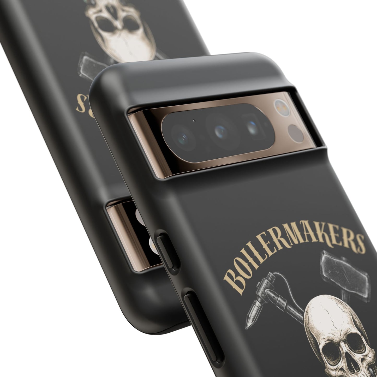 Boilermakers Don’t Care Tough Case — skull-and-hammer design, full-wrap protection built for the hard hands who keep the world running.