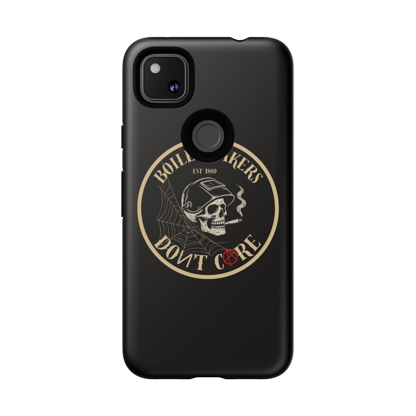 Boilermakers Don’t Care Phone Case — full-wrap skull design, drop-tested protection with attitude. Built tough for the hands that make the world work.