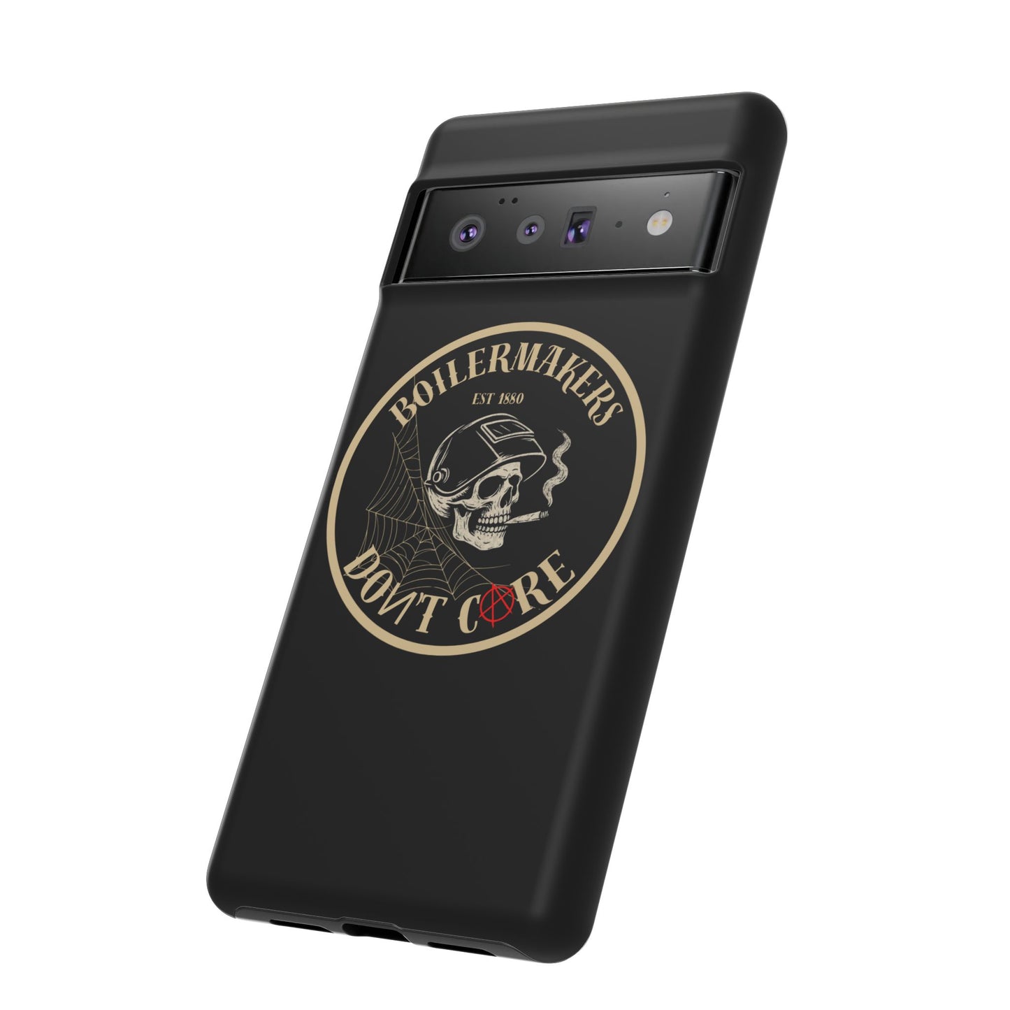 Boilermakers Don’t Care Phone Case — full-wrap skull design, drop-tested protection with attitude. Built tough for the hands that make the world work.
