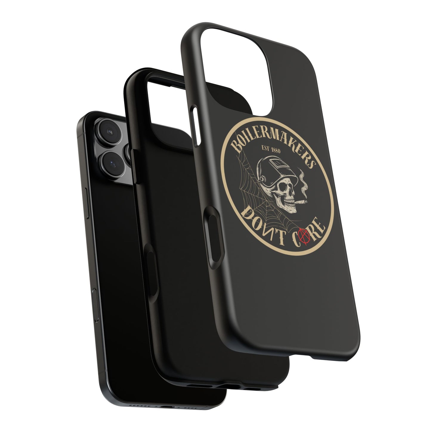 Boilermakers Don’t Care Phone Case — full-wrap skull design, drop-tested protection with attitude. Built tough for the hands that make the world work.