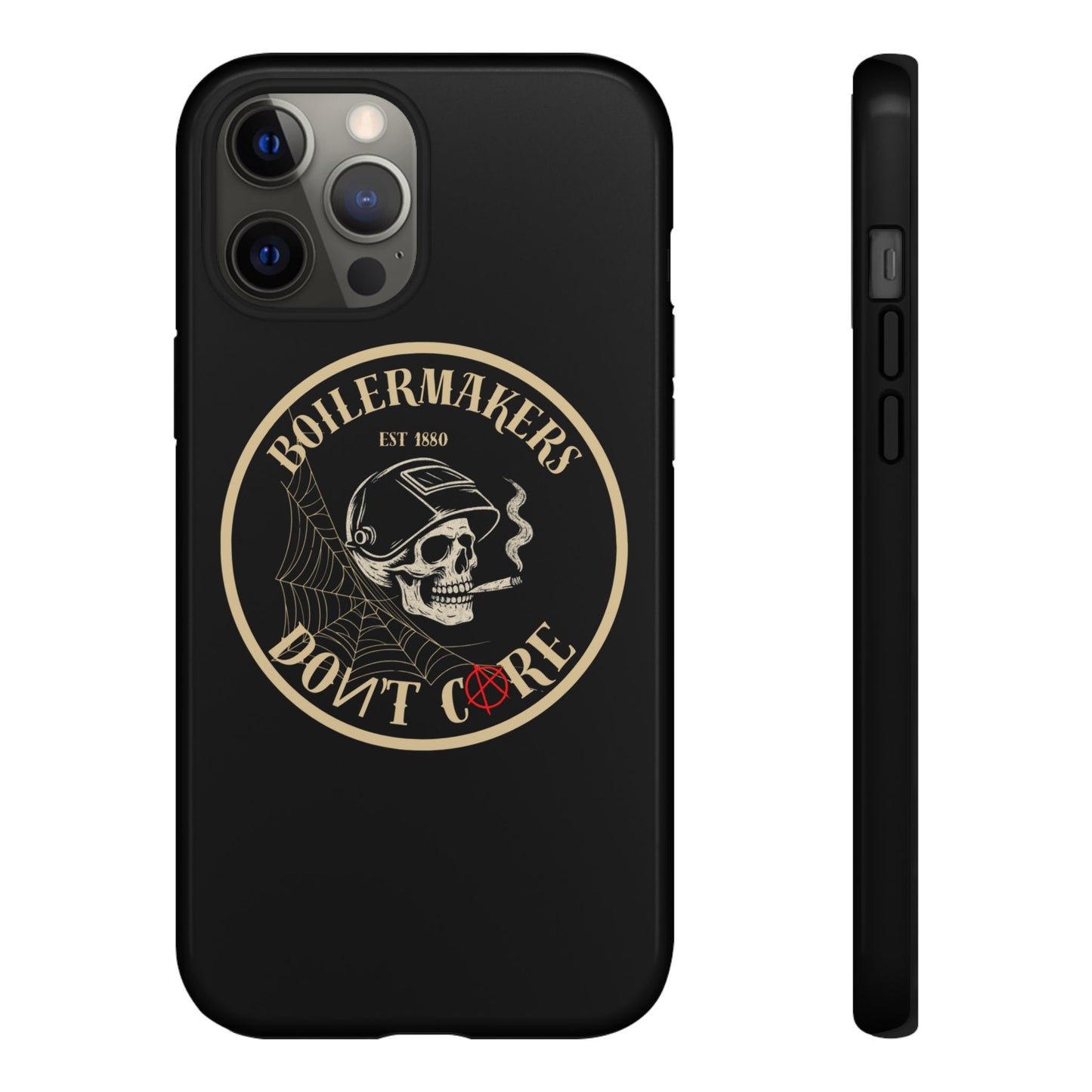 Boilermakers Don’t Care Phone Case — full-wrap skull design, drop-tested protection with attitude. Built tough for the hands that make the world work.