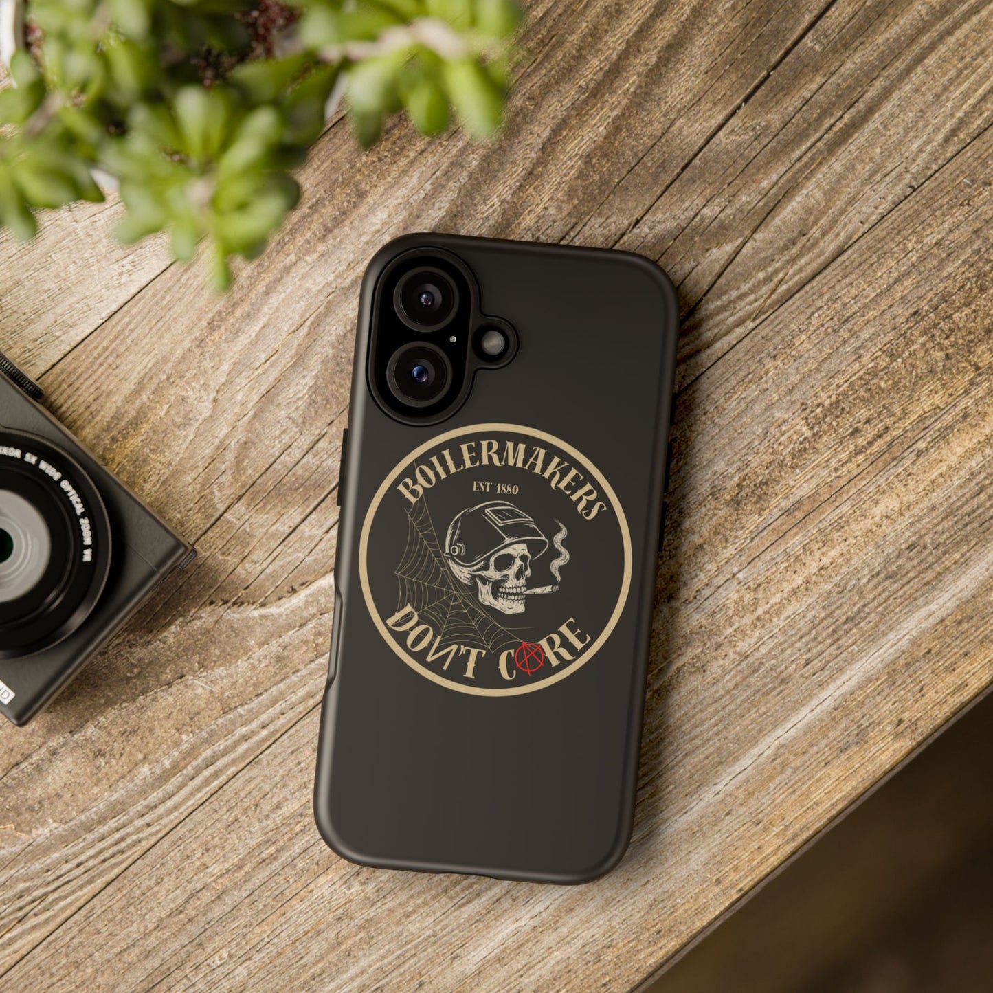 Boilermakers Don’t Care Phone Case — full-wrap skull design, drop-tested protection with attitude. Built tough for the hands that make the world work.