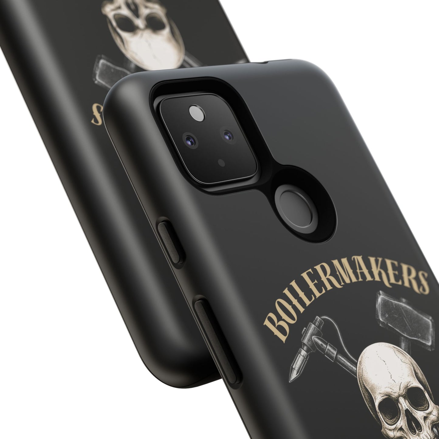 Boilermakers Don’t Care Tough Case — skull-and-hammer design, full-wrap protection built for the hard hands who keep the world running.