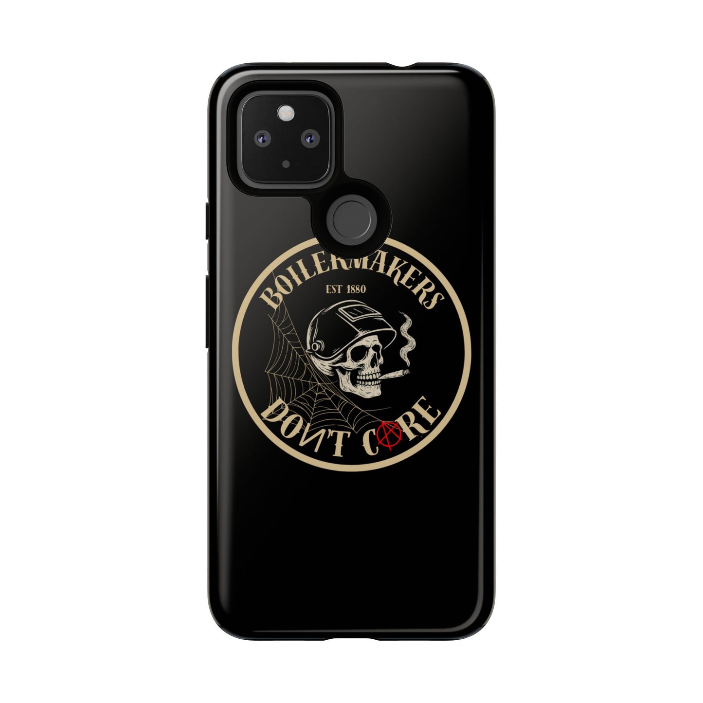 Boilermakers Don’t Care Phone Case — full-wrap skull design, drop-tested protection with attitude. Built tough for the hands that make the world work.