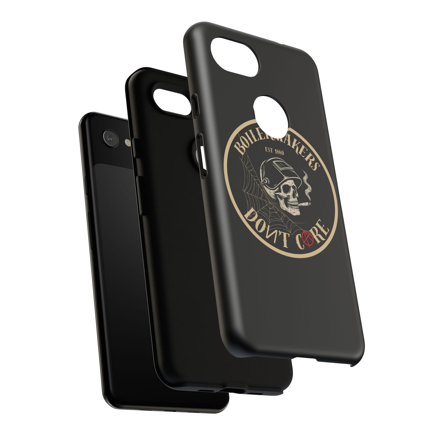 Boilermakers Don’t Care Phone Case — full-wrap skull design, drop-tested protection with attitude. Built tough for the hands that make the world work.