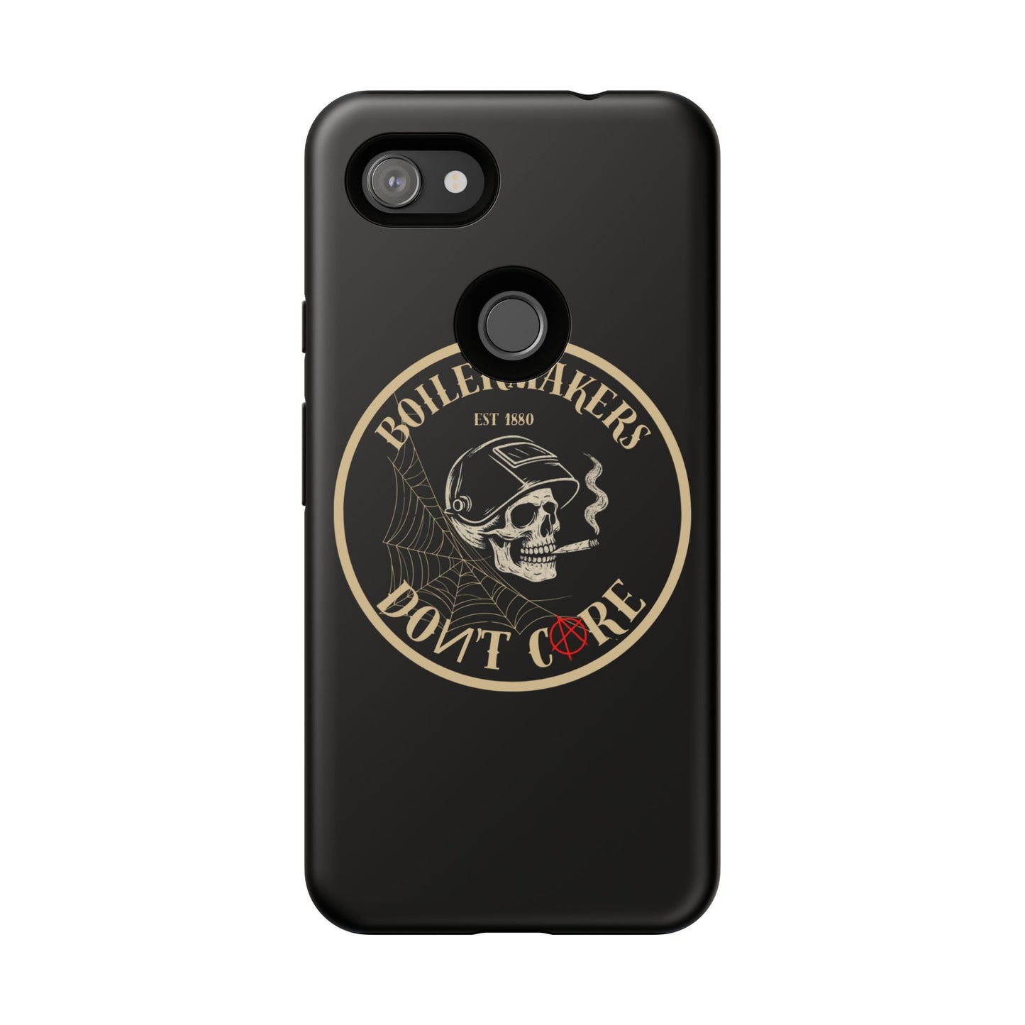 Boilermakers Don’t Care Phone Case — full-wrap skull design, drop-tested protection with attitude. Built tough for the hands that make the world work.
