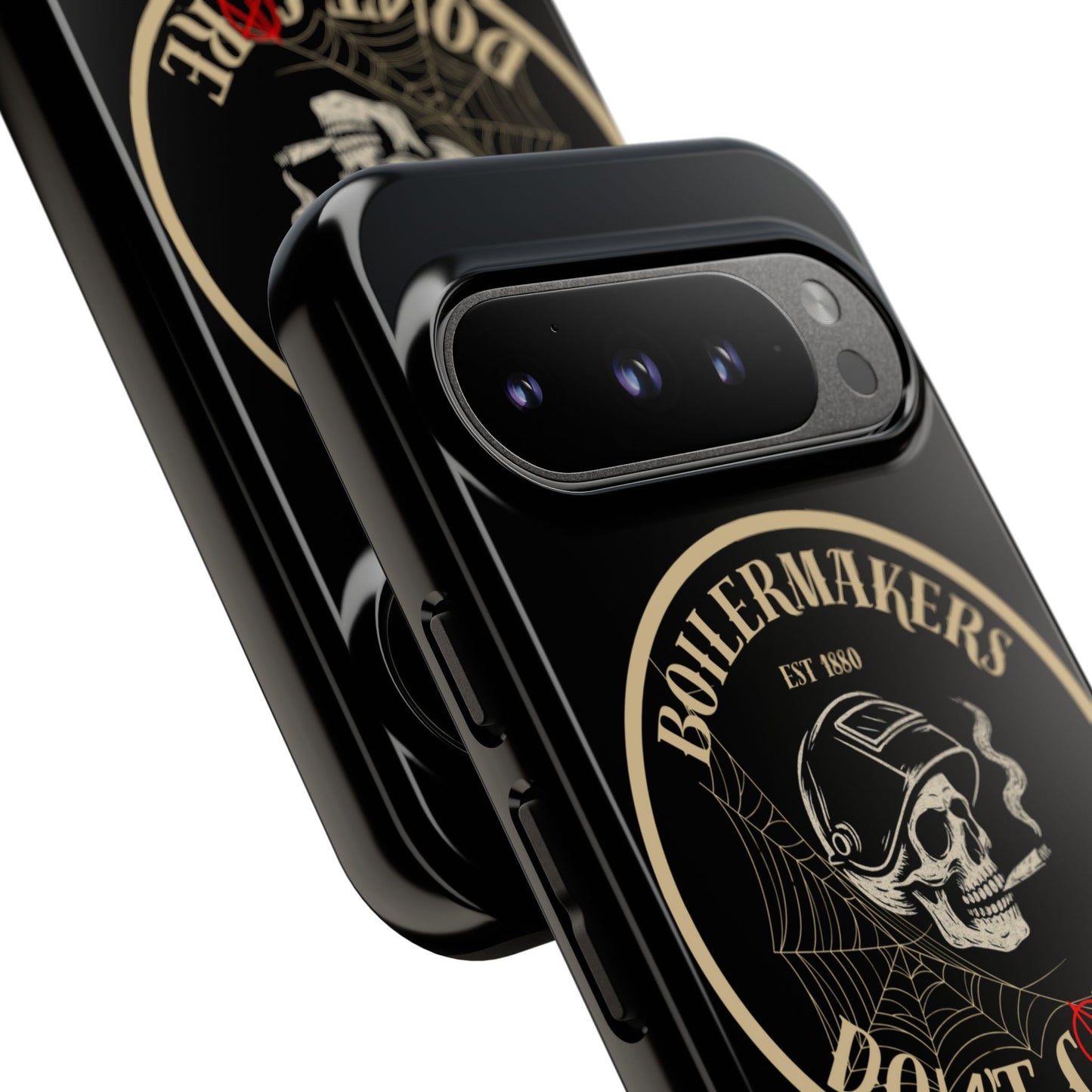 Boilermakers Don’t Care Phone Case — full-wrap skull design, drop-tested protection with attitude. Built tough for the hands that make the world work.