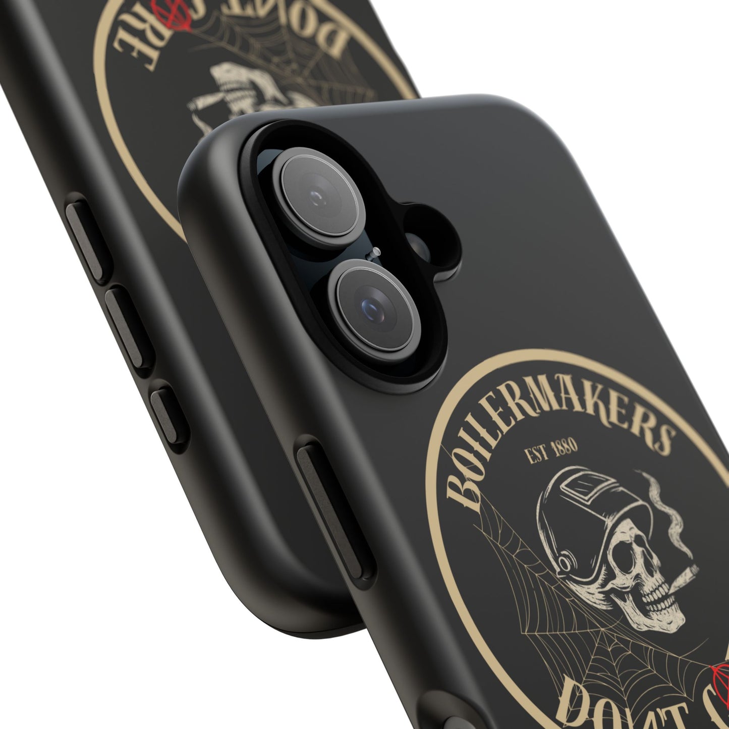 Boilermakers Don’t Care Phone Case — full-wrap skull design, drop-tested protection with attitude. Built tough for the hands that make the world work.