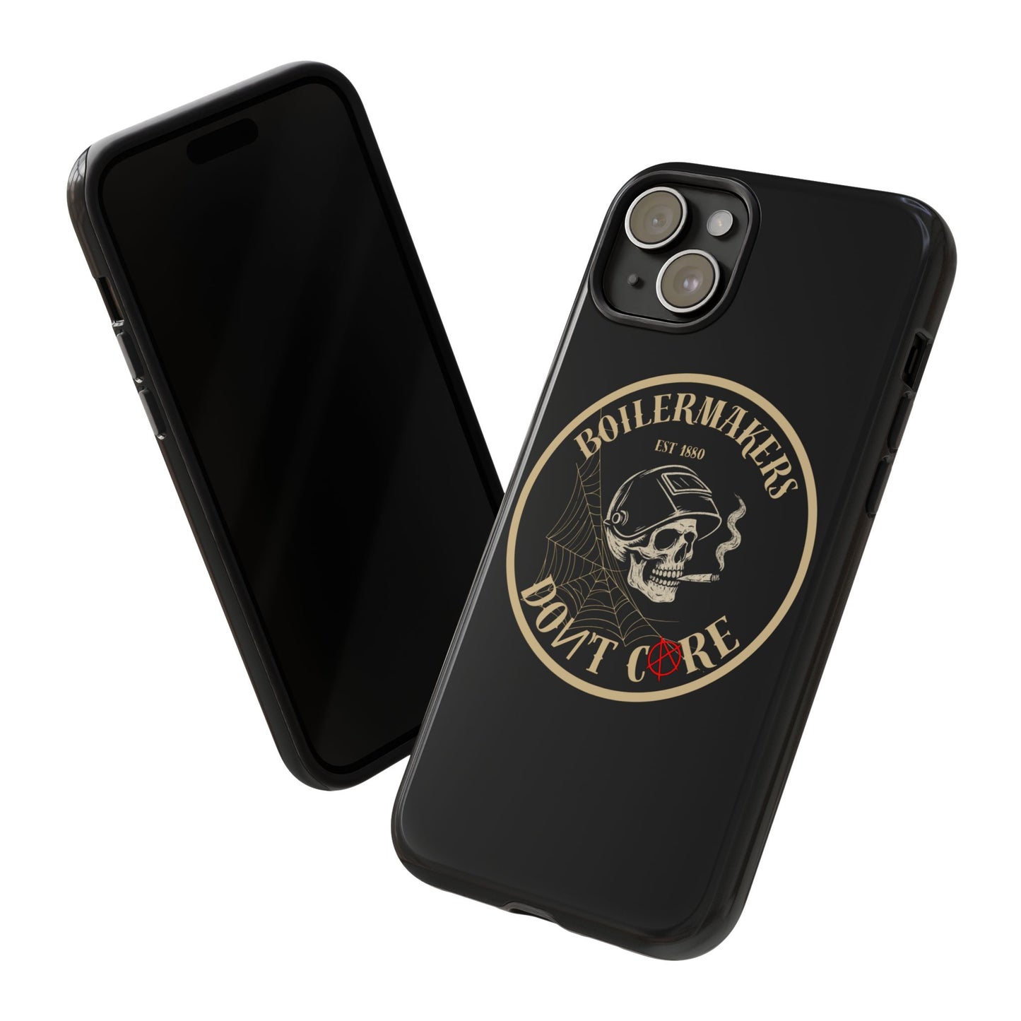 Boilermakers Don’t Care Phone Case — full-wrap skull design, drop-tested protection with attitude. Built tough for the hands that make the world work.