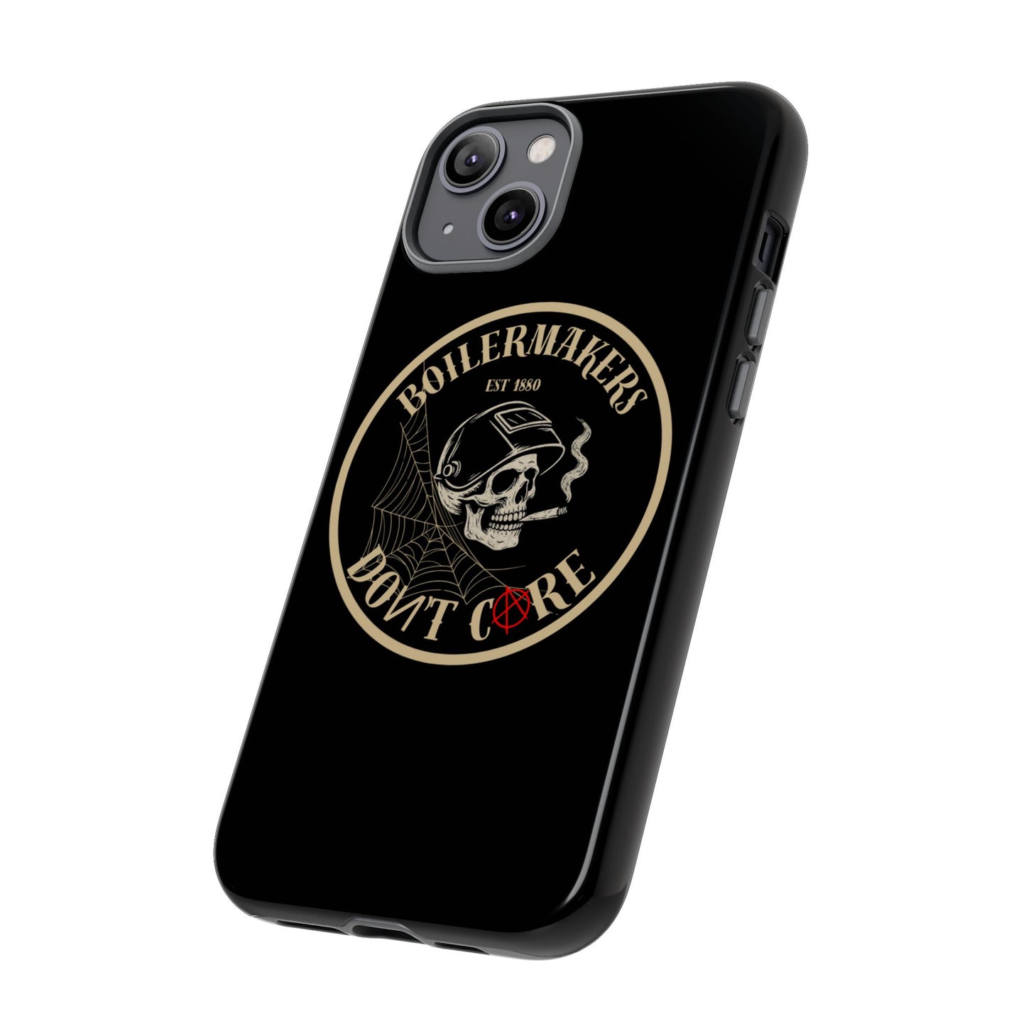 Boilermakers Don’t Care Phone Case — full-wrap skull design, drop-tested protection with attitude. Built tough for the hands that make the world work.