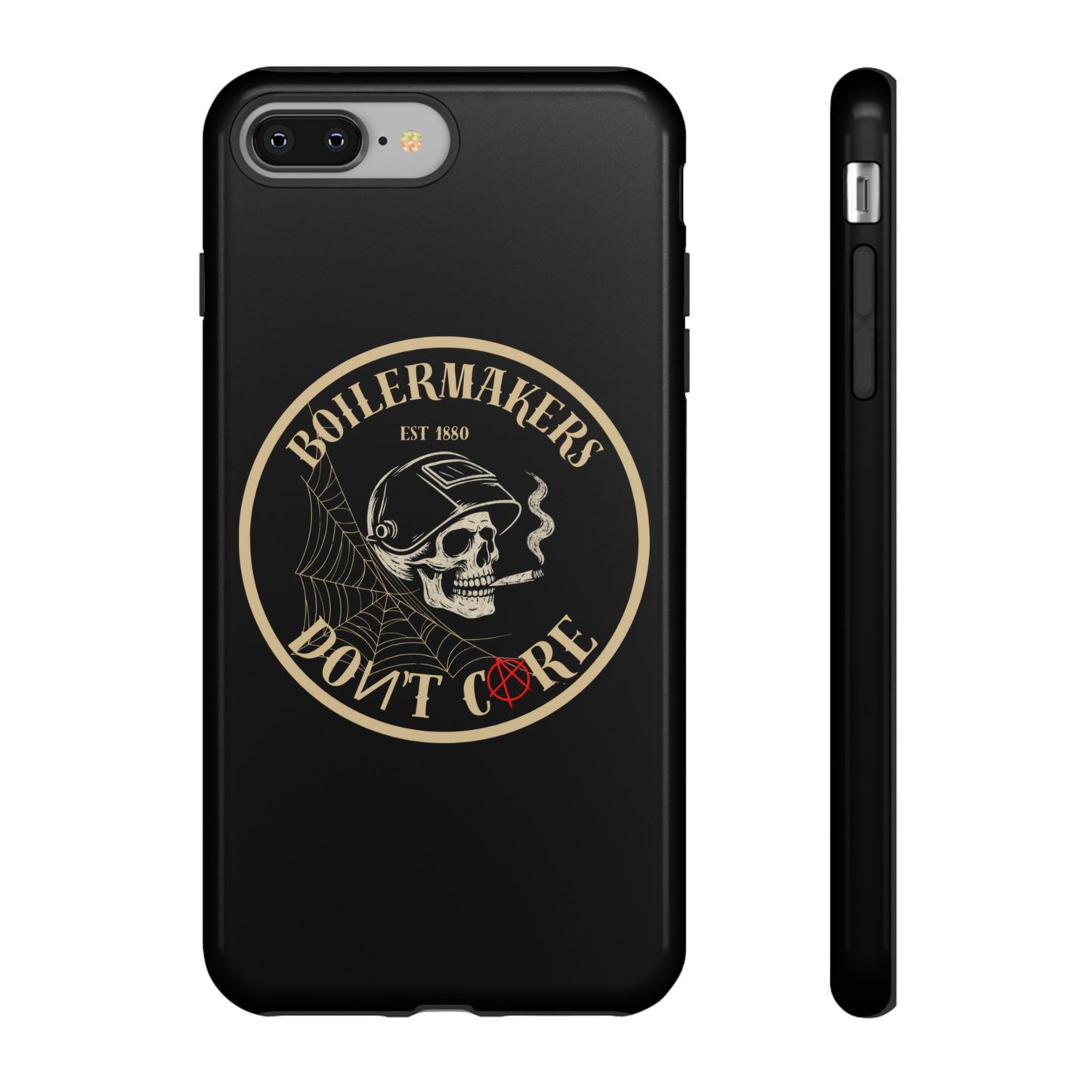 Boilermakers Don’t Care Phone Case — full-wrap skull design, drop-tested protection with attitude. Built tough for the hands that make the world work.