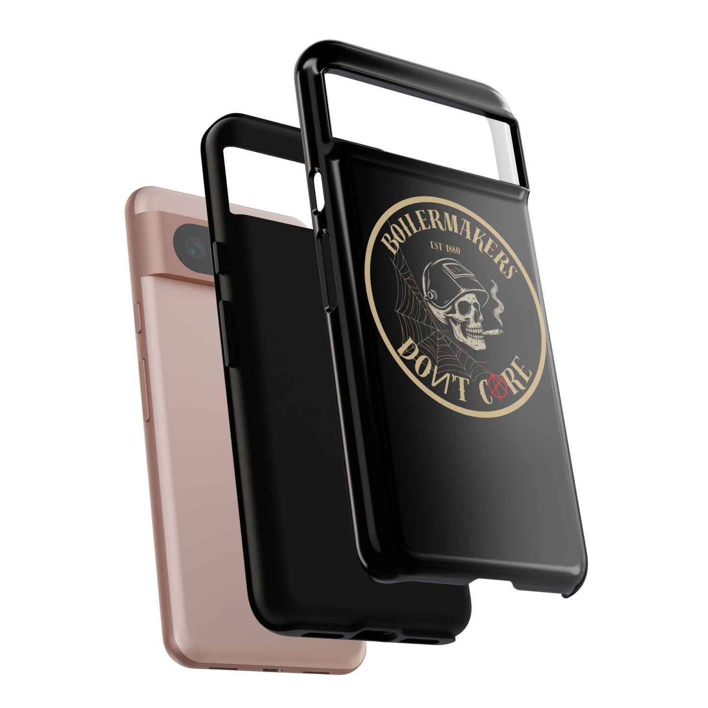 Boilermakers Don’t Care Phone Case — full-wrap skull design, drop-tested protection with attitude. Built tough for the hands that make the world work.