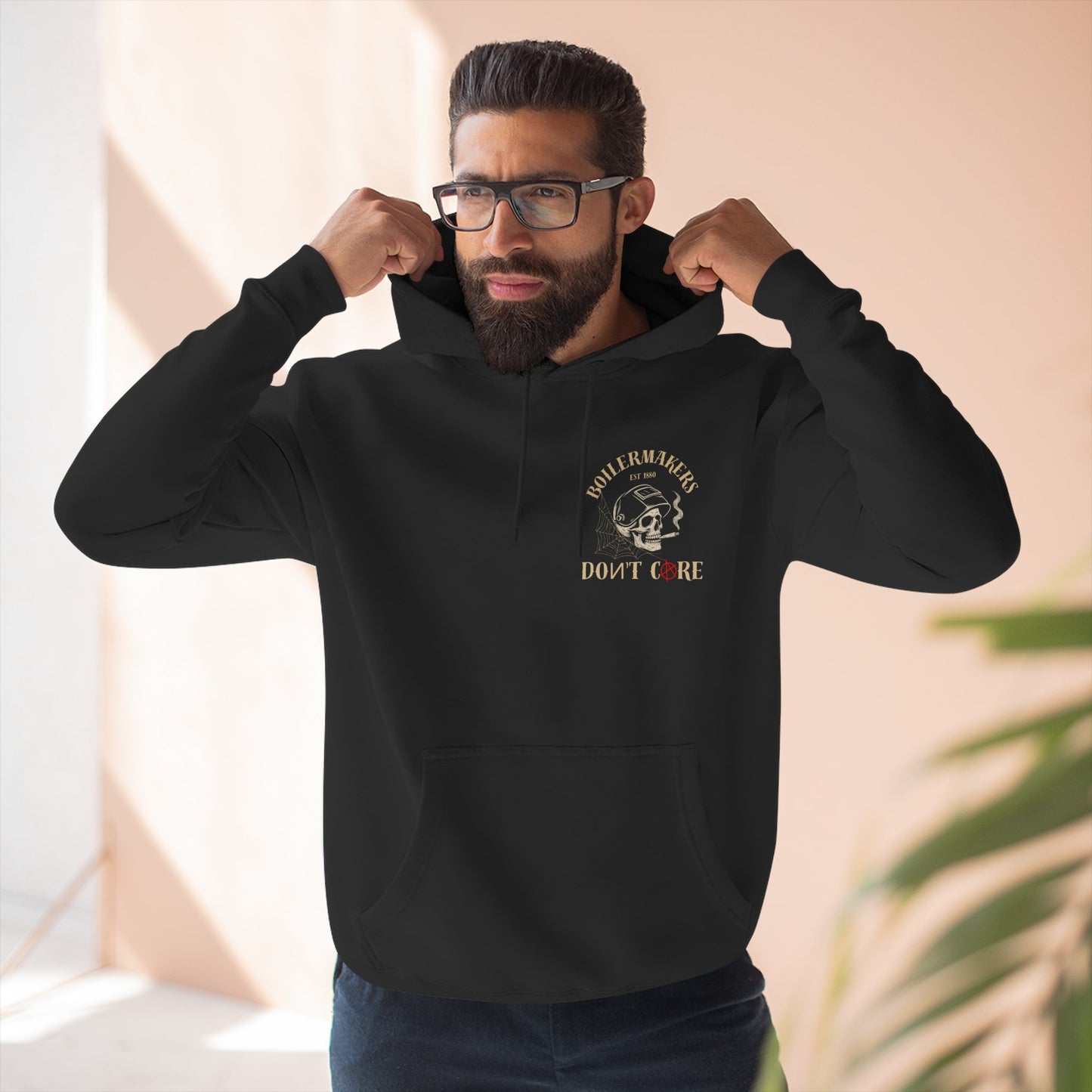Boilermakers “We Are The Hard” Hoodie — skull & hammer back print, classic fleece comfort with heavy-duty pride. Built for the ones who earn every spark.