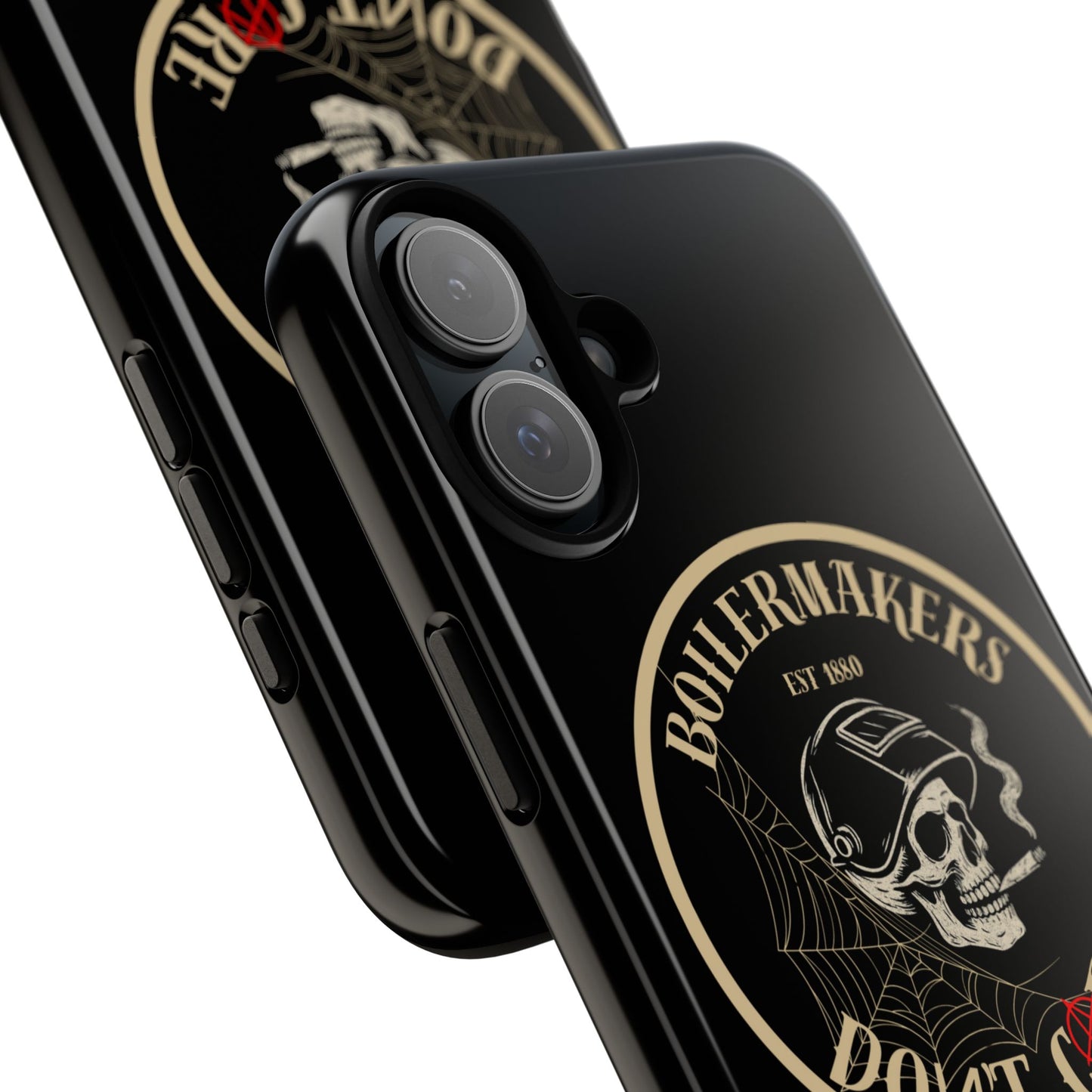 Boilermakers Don’t Care Phone Case — full-wrap skull design, drop-tested protection with attitude. Built tough for the hands that make the world work.