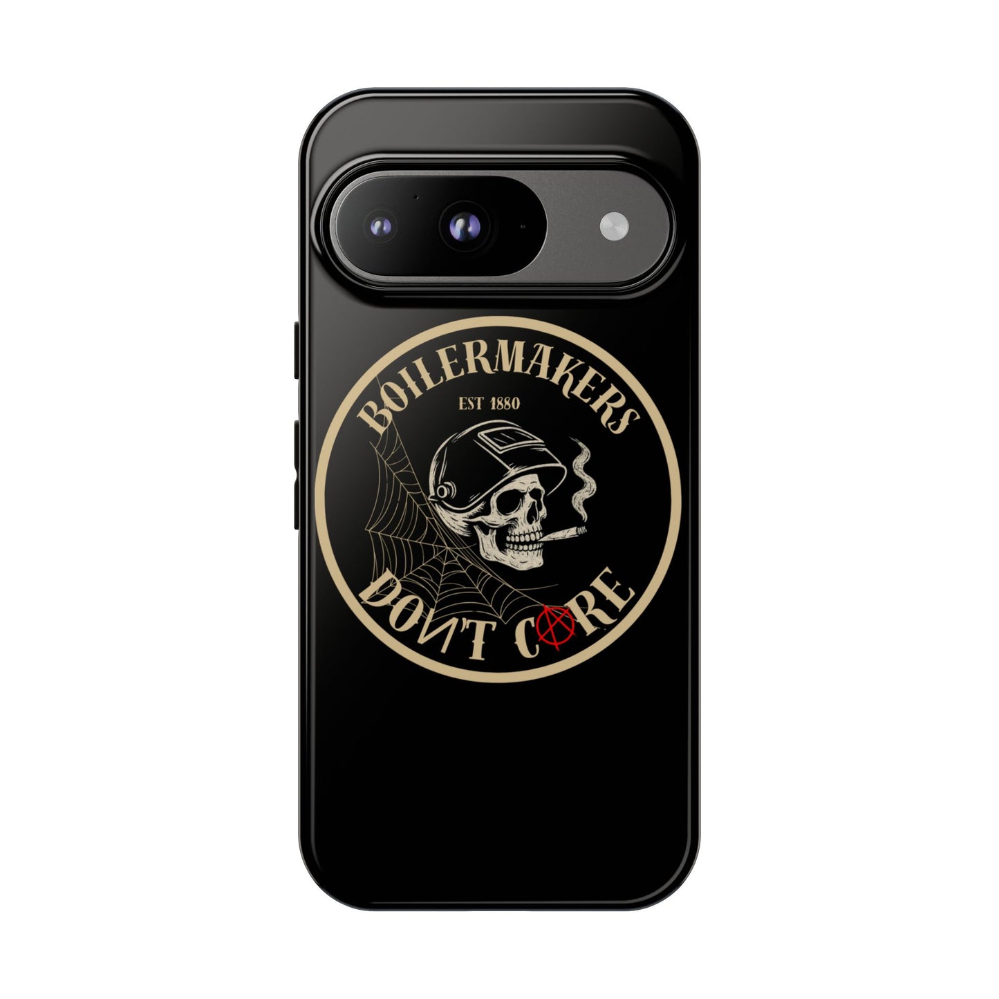 Boilermakers Don’t Care Phone Case — full-wrap skull design, drop-tested protection with attitude. Built tough for the hands that make the world work.