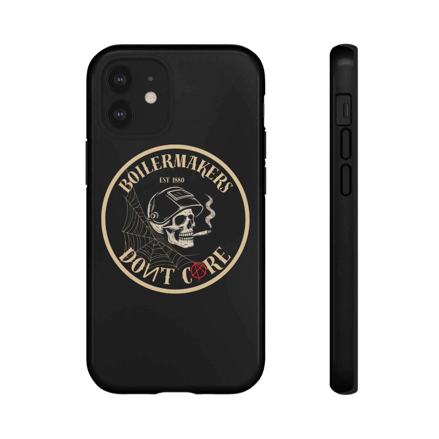 Boilermakers Don’t Care Phone Case — full-wrap skull design, drop-tested protection with attitude. Built tough for the hands that make the world work.