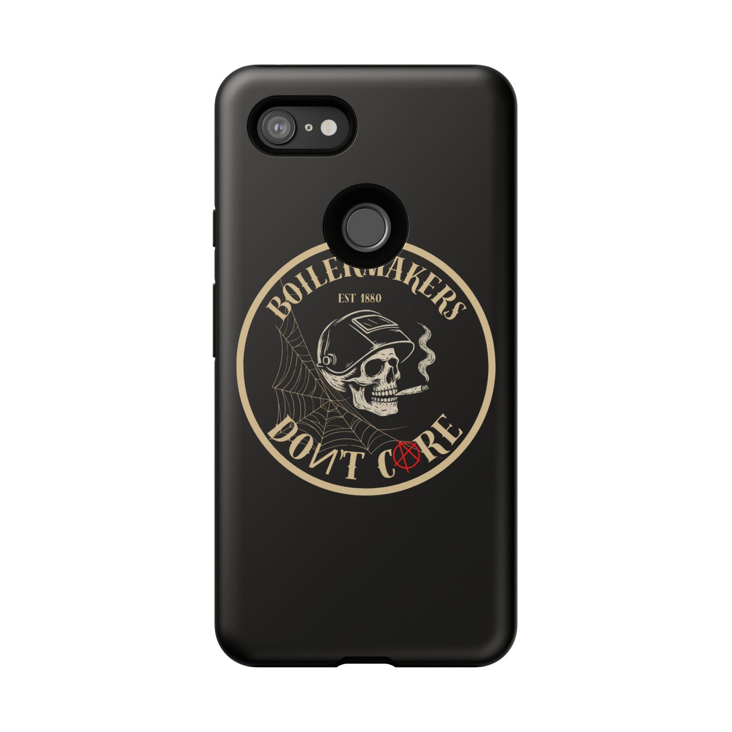 Boilermakers Don’t Care Phone Case — full-wrap skull design, drop-tested protection with attitude. Built tough for the hands that make the world work.
