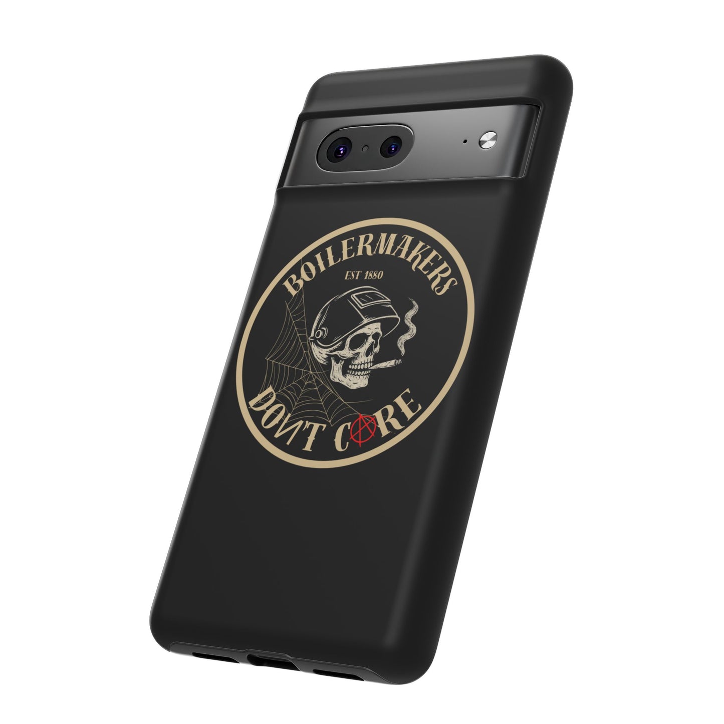 Boilermakers Don’t Care Phone Case — full-wrap skull design, drop-tested protection with attitude. Built tough for the hands that make the world work.