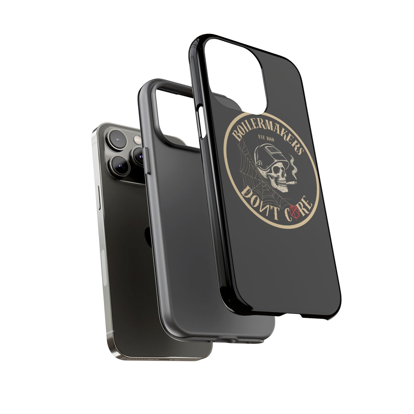 Boilermakers Don’t Care Phone Case — full-wrap skull design, drop-tested protection with attitude. Built tough for the hands that make the world work.