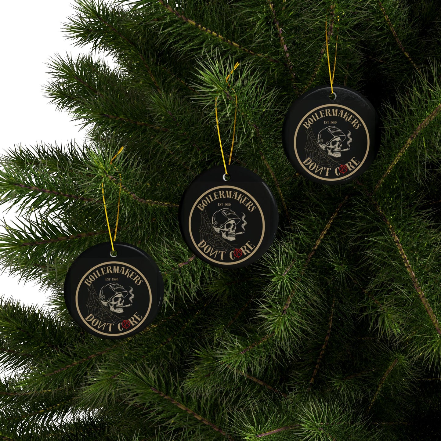 Tough, bold, and unapologetic — the Boilermakers Don’t Care ornament brings trade pride to your tree.