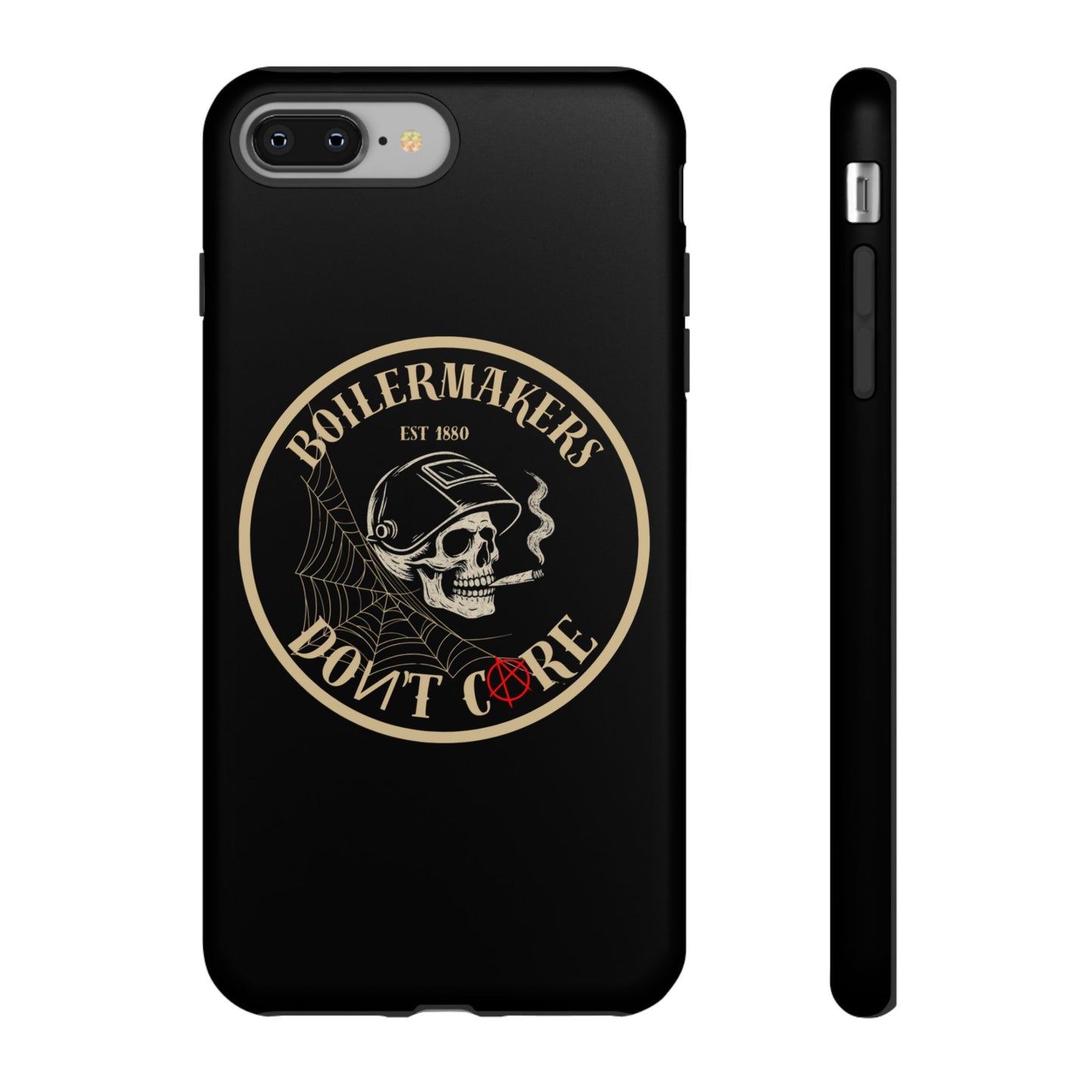 Boilermakers Don’t Care Phone Case — full-wrap skull design, drop-tested protection with attitude. Built tough for the hands that make the world work.