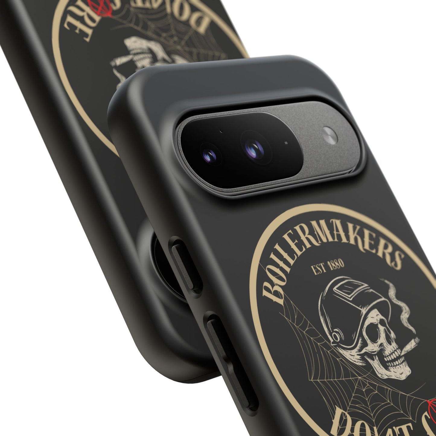 Boilermakers Don’t Care Phone Case — full-wrap skull design, drop-tested protection with attitude. Built tough for the hands that make the world work.