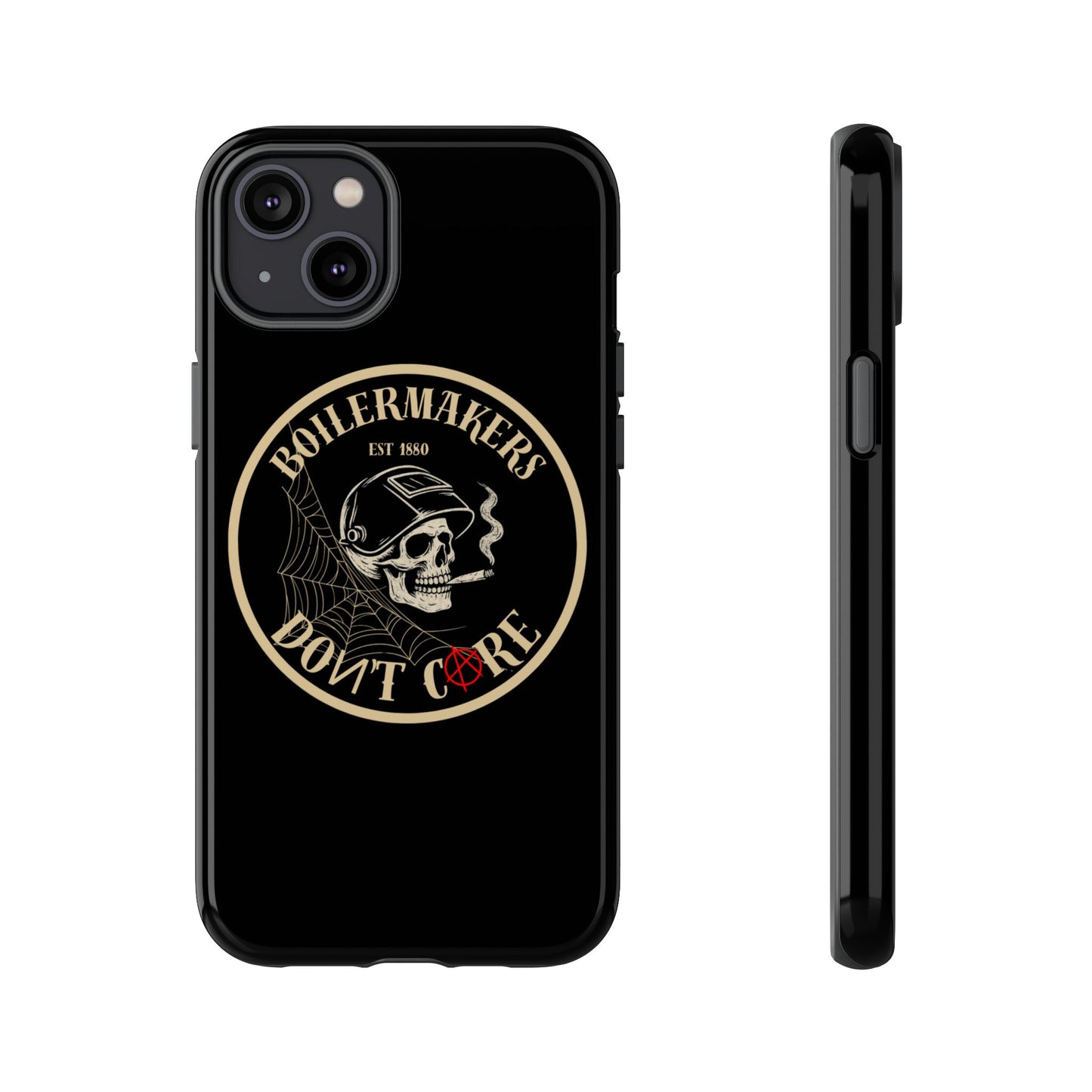 Boilermakers Don’t Care Phone Case — full-wrap skull design, drop-tested protection with attitude. Built tough for the hands that make the world work.
