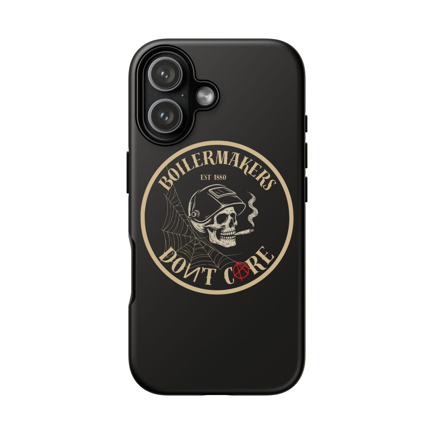Boilermakers Don’t Care Phone Case — full-wrap skull design, drop-tested protection with attitude. Built tough for the hands that make the world work.