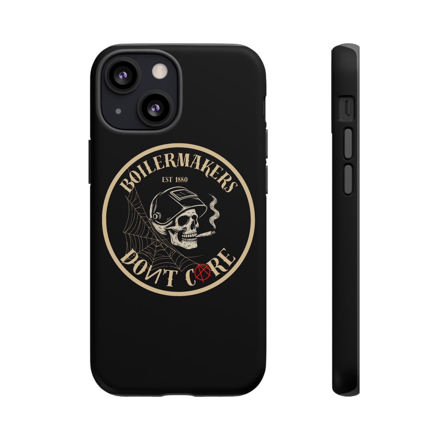 Boilermakers Don’t Care Phone Case — full-wrap skull design, drop-tested protection with attitude. Built tough for the hands that make the world work.