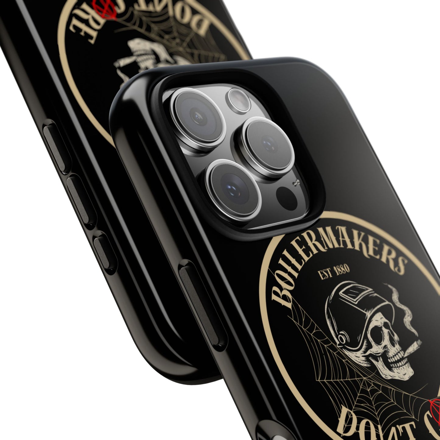 Boilermakers Don’t Care Phone Case — full-wrap skull design, drop-tested protection with attitude. Built tough for the hands that make the world work.