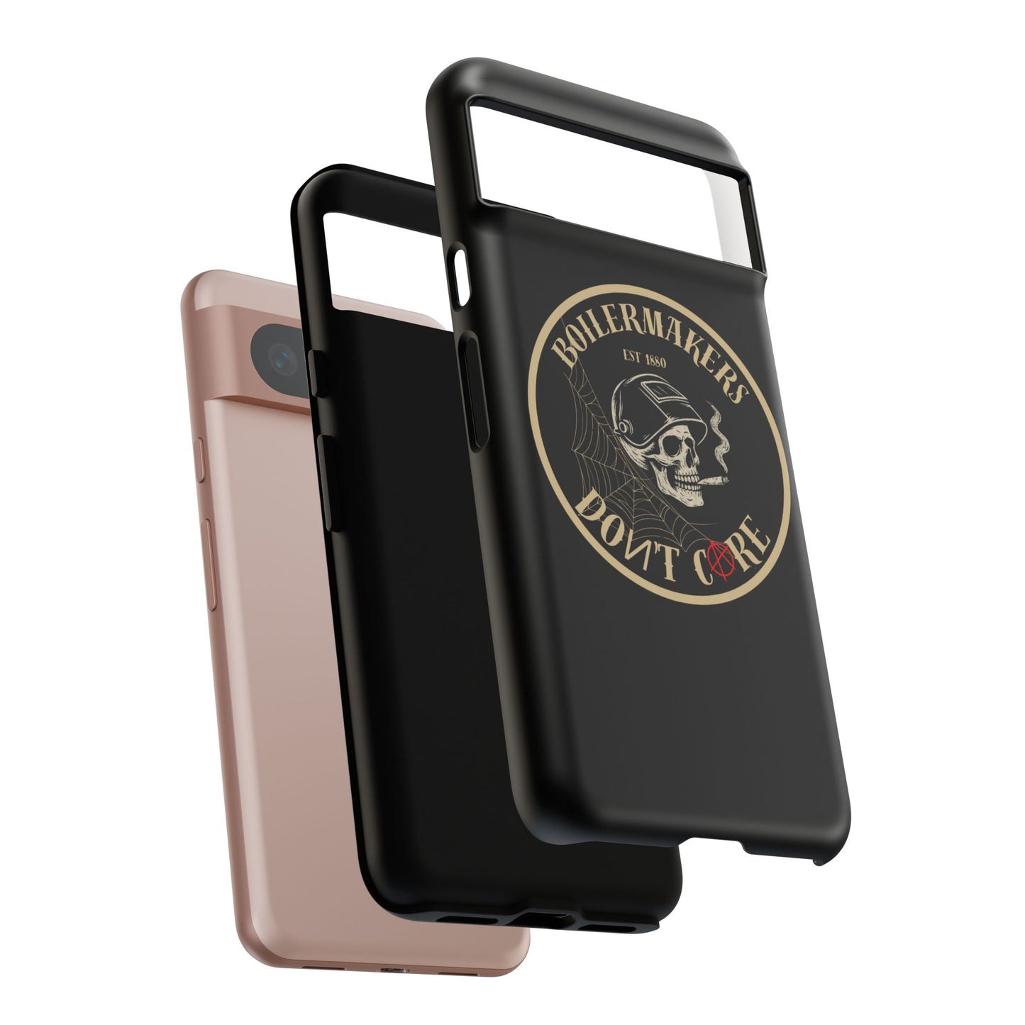 Boilermakers Don’t Care Phone Case — full-wrap skull design, drop-tested protection with attitude. Built tough for the hands that make the world work.