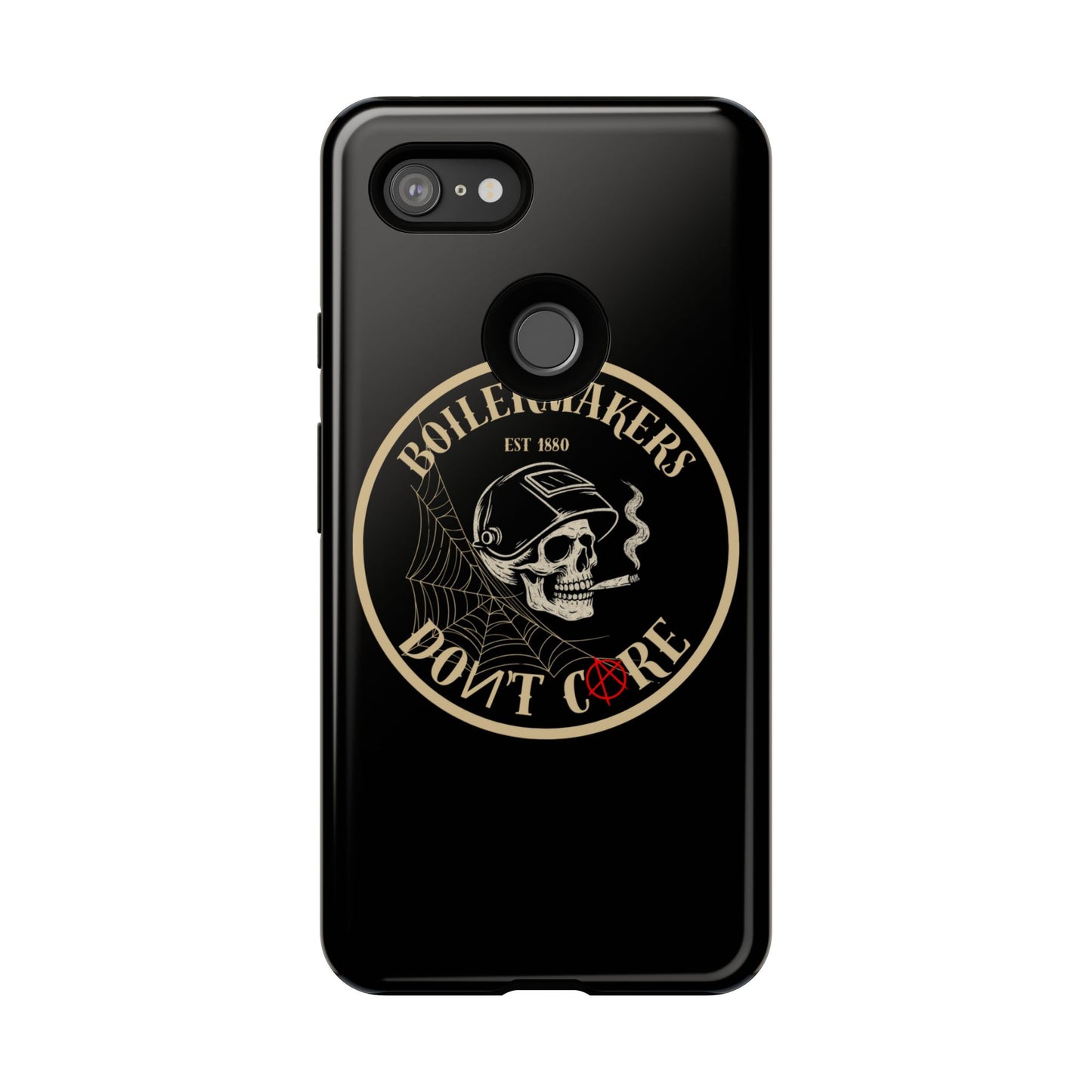Boilermakers Don’t Care Phone Case — full-wrap skull design, drop-tested protection with attitude. Built tough for the hands that make the world work.
