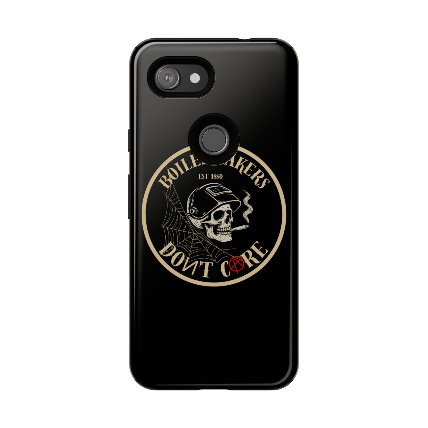 Boilermakers Don’t Care Phone Case — full-wrap skull design, drop-tested protection with attitude. Built tough for the hands that make the world work.