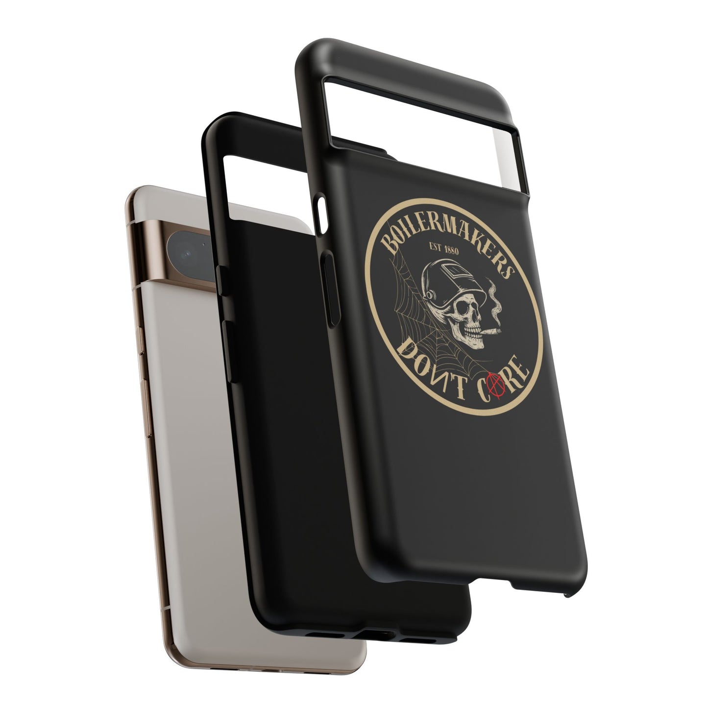 Boilermakers Don’t Care Phone Case — full-wrap skull design, drop-tested protection with attitude. Built tough for the hands that make the world work.