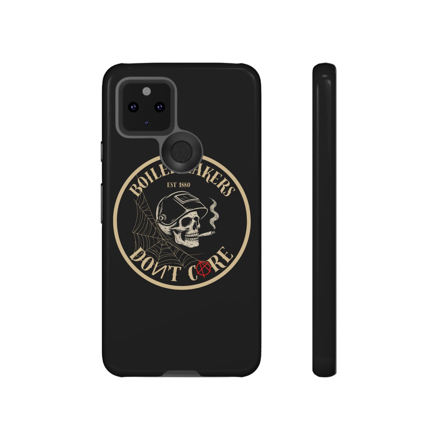 Boilermakers Don’t Care Phone Case — full-wrap skull design, drop-tested protection with attitude. Built tough for the hands that make the world work.