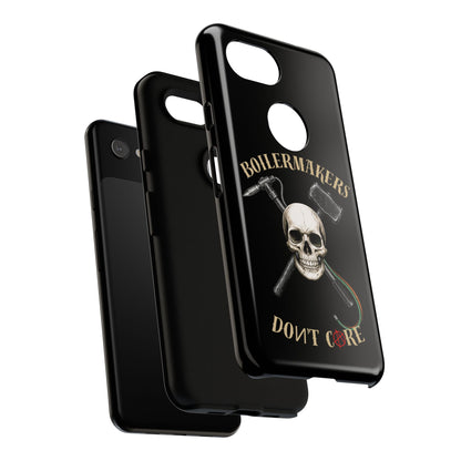 Boilermakers Don’t Care Tough Case — skull-and-hammer design, full-wrap protection built for the hard hands who keep the world running.