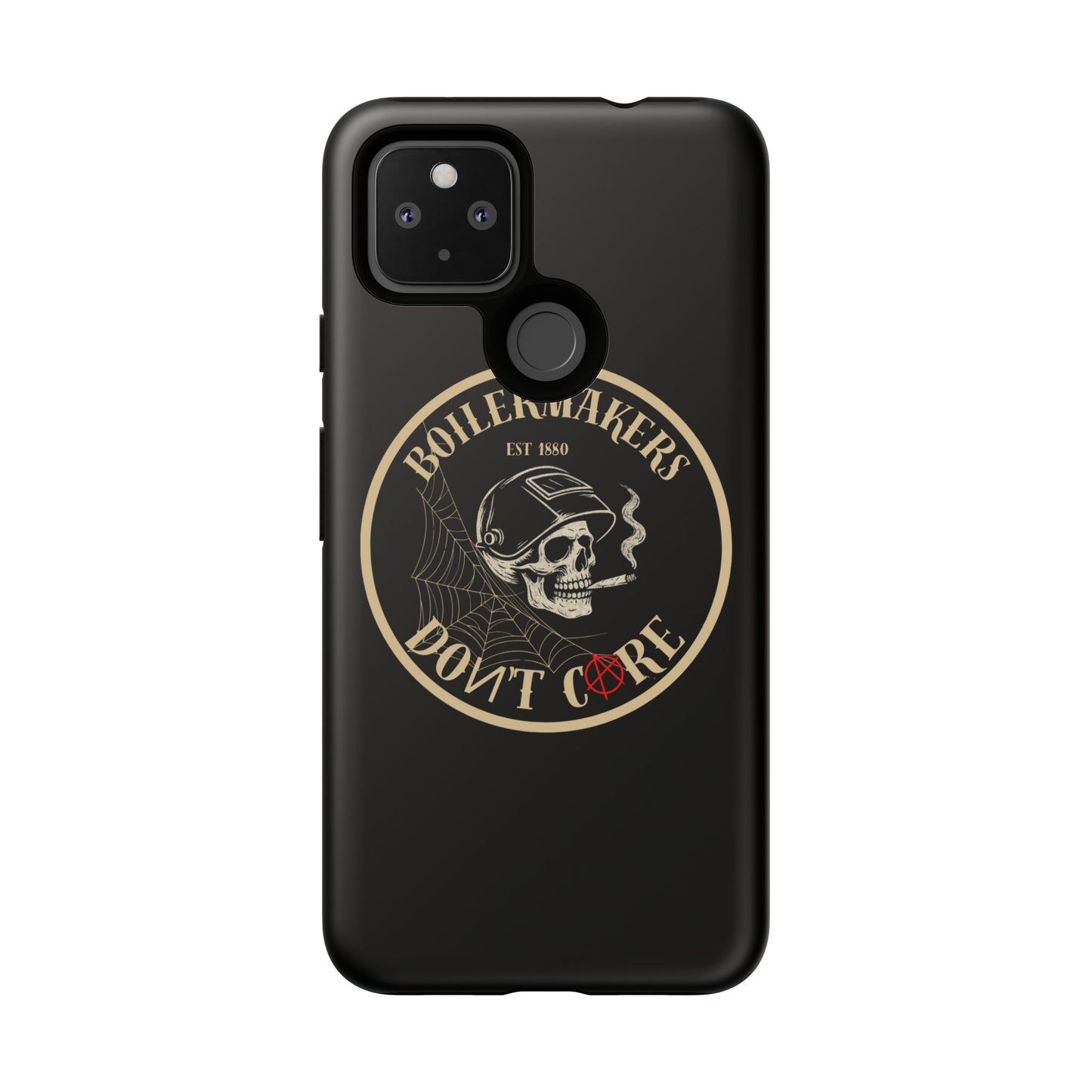 Boilermakers Don’t Care Phone Case — full-wrap skull design, drop-tested protection with attitude. Built tough for the hands that make the world work.