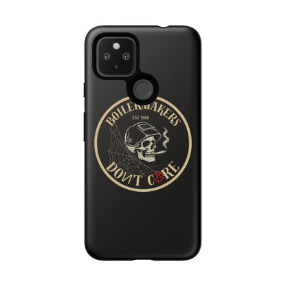Boilermakers Don’t Care Phone Case — full-wrap skull design, drop-tested protection with attitude. Built tough for the hands that make the world work.