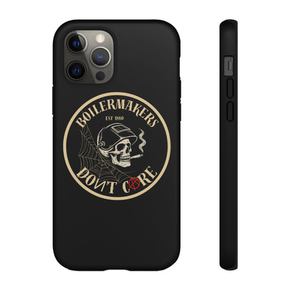 Boilermakers Don’t Care Phone Case — full-wrap skull design, drop-tested protection with attitude. Built tough for the hands that make the world work.