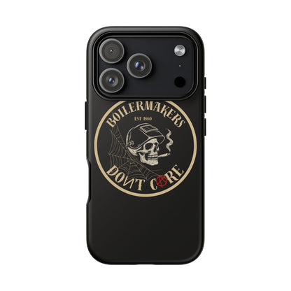 Boilermakers Don’t Care Phone Case — full-wrap skull design, drop-tested protection with attitude. Built tough for the hands that make the world work.