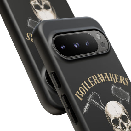 Boilermakers Don’t Care Tough Case — skull-and-hammer design, full-wrap protection built for the hard hands who keep the world running.