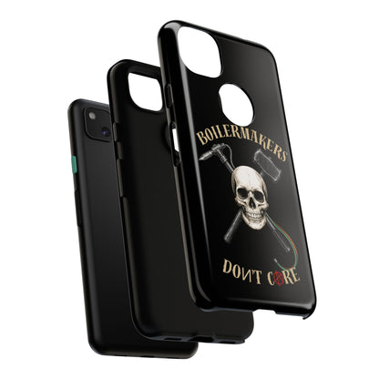 Boilermakers Don’t Care Tough Case — skull-and-hammer design, full-wrap protection built for the hard hands who keep the world running.