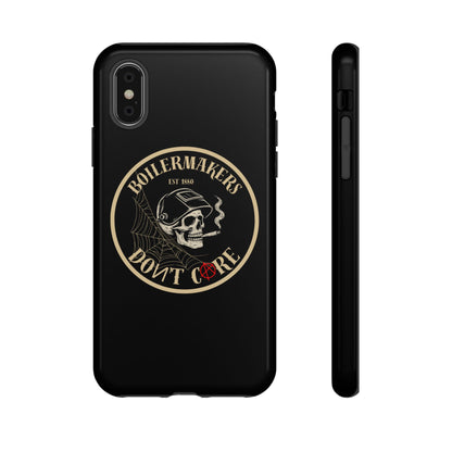 Boilermakers Don’t Care Phone Case — full-wrap skull design, drop-tested protection with attitude. Built tough for the hands that make the world work.