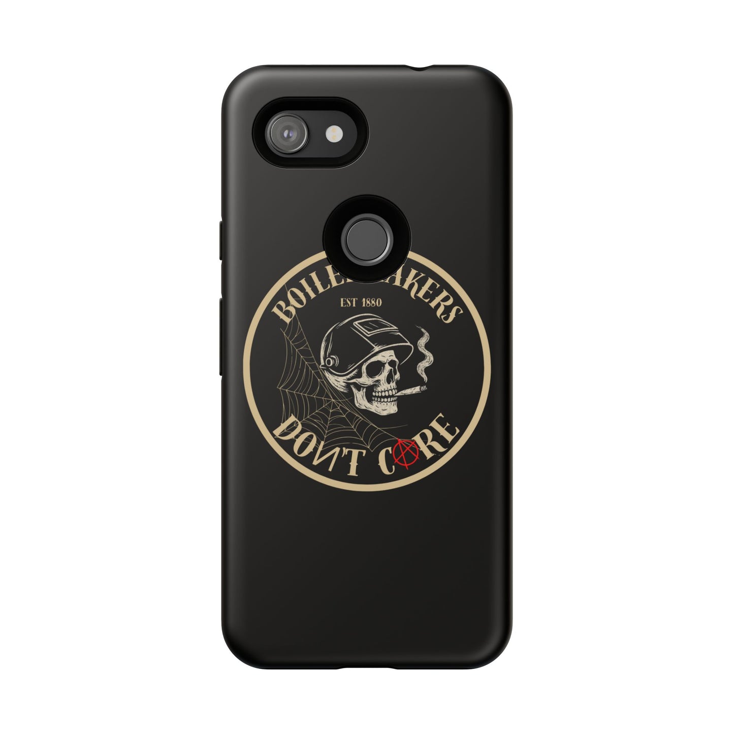 Boilermakers Don’t Care Phone Case — full-wrap skull design, drop-tested protection with attitude. Built tough for the hands that make the world work.
