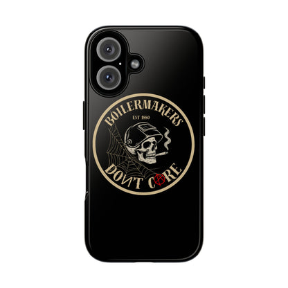 Boilermakers Don’t Care Phone Case — full-wrap skull design, drop-tested protection with attitude. Built tough for the hands that make the world work.