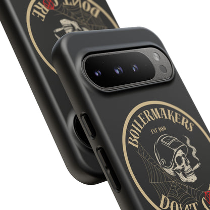 Boilermakers Don’t Care Phone Case — full-wrap skull design, drop-tested protection with attitude. Built tough for the hands that make the world work.