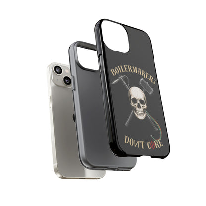 Boilermakers Don’t Care Tough Case — skull-and-hammer design, full-wrap protection built for the hard hands who keep the world running.