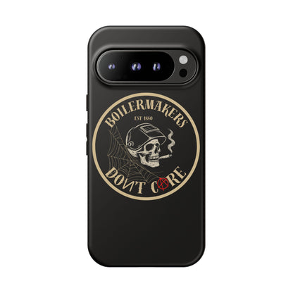 Boilermakers Don’t Care Phone Case — full-wrap skull design, drop-tested protection with attitude. Built tough for the hands that make the world work.
