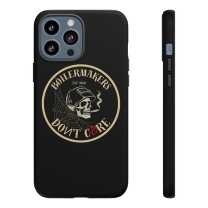 Boilermakers Don’t Care Phone Case — full-wrap skull design, drop-tested protection with attitude. Built tough for the hands that make the world work.
